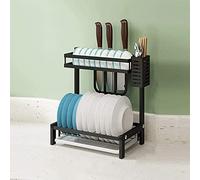 Scolapiatti a 2 Livelli, Scolapiatti in Acciaio Inossidabile con Supportor Bacchette/Coltelli/Tagliere, Scolapiatti, Scolapiatti, Ripiano Portaoggetti con Scolapiatti/G/45 * 25,5 * 46,5 cm
