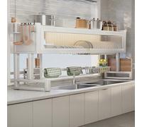 Scolapiatti a 2 ripiani con coperchio, salvaspazio, per piatti da cucina, tipo fisso, 65 cm, perfetto per cucine piccole