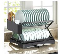 Scolapiatti a 2 ripiani con ripiano rimovibile e vassoio portaposate, multifunzione, pieghevole, per il piano di lavoro della cucina