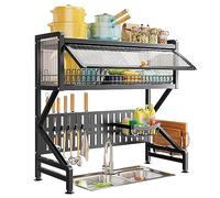 Scolapiatti a 2 ripiani con supporto per tagliere, scaffale per organizzare la cucina, sopra il lavello, scolapiatti per bancone della cucina con coperchio