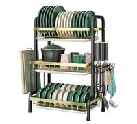 Scolapiatti a 2 ripiani con vassoio antigoccia, scolapiatti da cucina, nero, salvaspazio, antiruggine, perfetto per casa e ristorante, 3 livelli disponibili