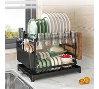 Scolapiatti A 2 Ripiani, Grande Capacità, Con Portautensili, Portabicchieri E Drenaggio Automatico, Antiruggine Rimovibile Per Uso Sul Bancone Della Cucina