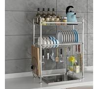 Scolapiatti a 2 ripiani, grande, per lavello da cucina, a doppio livello, per una conservazione efficiente della cucina (84 cm, set completo)