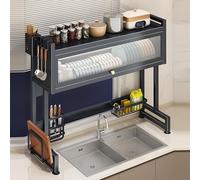 Scolapiatti a 2 ripiani, grande scolapiatti da cucina sopra il lavandino, salvaspazio, con coperchio per piatti, bicchieri, ciotole e posate, versione alta, 75 cm