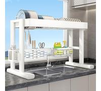 Scolapiatti a 2 ripiani, in acciaio al carbonio, regolabile, per piatti, pentole, padelle e pentole, di grandi dimensioni per una comoda asciugatura