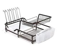 Scolapiatti a 2 ripiani in acciaio al carbonio, scolapiatti da cucina con supporto per posate, ripiano e tagliere salvaspazio, 52 x 35 x 25 cm, scolapiatti per uso domestico