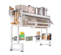 Scolapiatti a 2 ripiani in acciaio inox con cesto sospeso e portaposate, da mettere sopra il lavello da cucina con ripiano per lavello per un efficiente drenaggio dei piatti e del sil