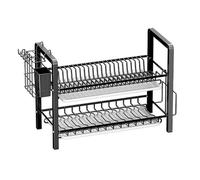 Scolapiatti a 2 ripiani in acciaio inox con vassoio scolapiatti, compatto 53 cm, organizer da cucina con supporto per tagliere, soluzione salvaspazio per asciugare i piatti