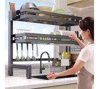 Scolapiatti a 2 ripiani in acciaio inox, di grandi dimensioni (75 cm), efficiente nizer per asciugare i piatti per bancone della cucina, resistente ed elegante, soluzione salvaspazio