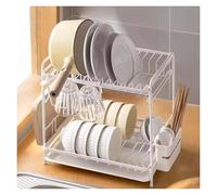 Scolapiatti a 2 ripiani in acciaio inox, grande capacità, design salvaspazio, facile da pulire, accessorio da cucina durevole, perfetto per chef domestici