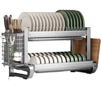 Scolapiatti a 2 ripiani in acciaio inox per sopra il lavello con vassoio antigoccia e portaposate, ad alta capacità di carico, salvaspazio, da cucina