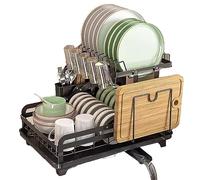 Scolapiatti a 2 ripiani in acciaio inox salvaspazio da cucina con cesto sospeso supporto in vetro e supporto per tagliere, soluzione efficiente per asciugare