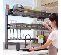 Scolapiatti a 2 ripiani, organizer per lavello, con porta coltelli, grande capacità, salvaspazio, per bancone della cucina, efficiente conservazione e organizzazione dei piatti