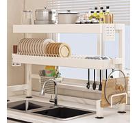 Scolapiatti a 2 ripiani sopra il lavello, salvaspazio, organizer da cucina con porta utensili e supporto per tagliere