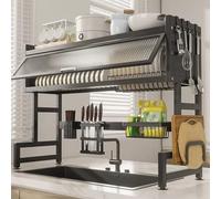 Scolapiatti a 3 livelli con copertura antipolvere, grande scolapiatti in acciaio inox, organizer per piani di lavoro della cucina, mensola salvaspazio (65 x 80 x 30 cm)