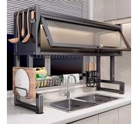 Scolapiatti a 3 livelli con copertura, organizer salvaspazio per piatti, bicchieri, ciotole e posate, grande soluzione per riporre oggetti da cucina, design durevole ed elegante