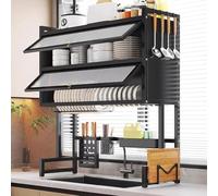 Scolapiatti a 3 ripiani con ante in acrilico e piedini a ventosa, in acciaio al carbonio, organizer per lavello da cucina per piatti grandi
