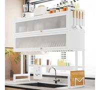 Scolapiatti a 3 ripiani con ante in acrilico e piedini a ventosa, in acciaio al carbonio, organizer per lavello da cucina per piatti grandi