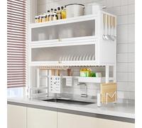 Scolapiatti a 3 ripiani con coperchio, grande, multifunzione, in acciaio al carbonio, organizer da cucina (75 x 28 x 89 cm) per una conservazione e un'asciugatura efficienti