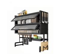 Scolapiatti a 3 ripiani, grande organizer da cucina in acciaio al carbonio (84 x 216 cm), design salvaspazio per una conservazione e un drenaggio efficienti sul piano di lavoro.