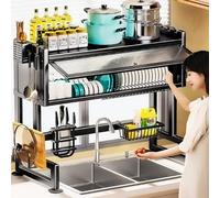 Scolapiatti a 3 ripiani, salvaspazio, organizer per lavello da cucina, nero, 65 cm, asciugatura efficiente per piatti, perfetto per cucine piccole, design durevole