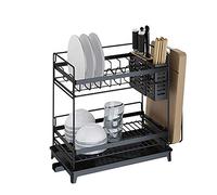 Scolapiatti a doppio livello in acciaio inox con vassoio antigoccia, per cucina Sto nizer per sali e piatti, design salvaspazio, nero, 36 x 24,5 x 37 cm