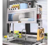 Scolapiatti a Doppio Strato in Acciaio Inox con Coperchio per Risparmiare Spazio nel lavello. Lo scolapiatti da 37,4 Pollici con sportello a ribalta Lo Rende Comodo ed efficiente per riporre