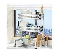 Scolapiatti a doppio strato in acciaio inox con portaposate e ceppo portacoltelli e 8 Hoo - 75 cm (29,5 pollici) sopra il lavello scolapiatti per piatti e sali da cucina