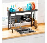 Scolapiatti a Doppio Strato in Acciaio Inox: Uno scolapiatti salvaspazio per la Cucina, Che asciuga efficacemente i Piatti e massimizza Lo Spazio sul Piano di Lavoro.