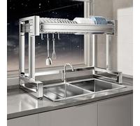 Scolapiatti a doppio strato per lavello da cucina, in acciaio inox 304, 67-97 cm con gancio, set completo, soluzione durevole e pratica per asciugare i piatti