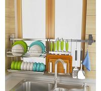 Scolapiatti a parete in acciaio inox con asta appendiabiti per utensili | Scolapiatti a parete in acciaio inox con asta appendiabiti integrata, progettato per asciugare le stoviglie e organizzare gli