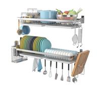 Scolapiatti A Parete, Scolapiatti, Scolapiatti, Scolapiatti Con Supporto Per Tagliere, Vassoio Per Scolapiatti Per Riporre Gli Utensili Da Cucina(Double rack,73cm)