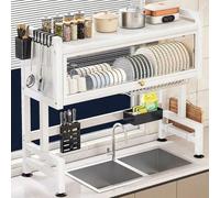 Scolapiatti a tre ripiani, design in metallo, sopra il lavello con porta magnetica, soluzione salvaspazio per lavelli da cucina