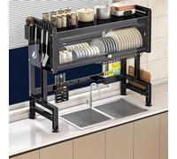 Scolapiatti a tre ripiani in metallo per lavello, salvaspazio, con coperchio magnetico, 75 cm / 29in, nero per soluzioni di asciugatura efficienti sul piano di lavoro