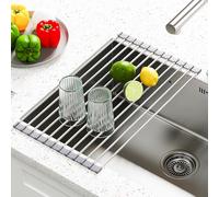Scolapiatti arrotolabile sopra il lavandino, scolapiatti pieghevole e pieghevole, in acciaio inox SUS304, ad alta capacità di carico, salvaspazio, portatile e rimovibile (grigio, 34 x 23 cm)