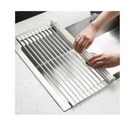 Scolapiatti Arrotolabile sopra Il lavello, scolapiatti Pieghevole for lavello da Cucina con Barre in Acciaio Inossidabile rivestite in Silicone(White,42x24cm/16.5x9.4in)
