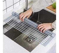Scolapiatti avvolgibile, Scolapiatti pieghevole in silicone e acciaio inossidabile for piatti, frutta e verdura, diverse dimensioni(23 * 33cm)