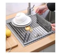 Scolapiatti avvolgibile, Stendino for piatti arrotolabile in acciaio inox sopra il lavello, multicolore, in diverse misure(Grey,47x35cm/18.5x13.8in)