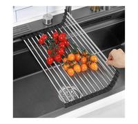 Scolapiatti avvolgibile, Stendino for piatti pieghevole arrotolabile in acciaio inox sopra il lavello nero grigio diverse misure(Black,37x35cm/14.6x13.8in)