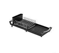 Scolapiatti compatto espandibile con struttura in acciaio inossidabile, porta utensili e sistema di drenaggio rapido per un uso efficiente sul piano di lavoro nelle piastre di asciugatura (nero)