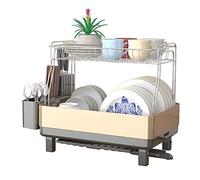 Scolapiatti compatto in acciaio inox, scolapiatti da bancone con scolapiatti e tappetino per un'organizzazione efficiente della cucina