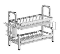 Scolapiatti compatto, scolapiatti da cucina con set di sgocciolatoio, antiruggine, con portautensili, design a 3 strati per un'asciugatura efficiente