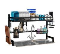Scolapiatti con cestello sospeso, scolapiatti a 2 Livelli in Acciaio Inox da posizionare sopra Il lavello per Piatti, Bicchieri, Ciotole e Posate, Grande Organizer per lavello da Cucina e RI