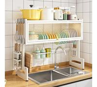 Scolapiatti con copertura antipolvere bianco, 94 cm, organizer da cucina per coltelli, bacchette e taglieri, soluzione elegante e salvaspazio