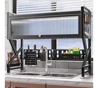 Scolapiatti con copertura antipolvere in acciaio al carbonio portautensili e ganci scolapiatti da cucina per un'asciugatura efficiente e organizzazione