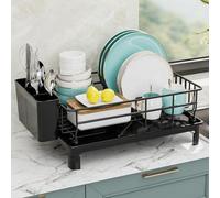 Scolapiatti con due ripiani per piatti e utensili, tra cui un vassoio di drenaggio inferiore e portaposate rimovibile con fessura di sicurezza (nero)