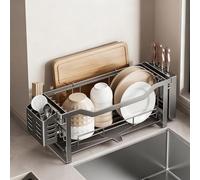 Scolapiatti con portautensili, scolapiatti per Un rapido drenaggio dell'Acqua e per riporre Le stoviglie, Adatto per riporre Utensili da Cucina (Set Completo Nero 42 cm/16 Pollici)