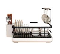 Scolapiatti con vassoio antigoccia, materiale ABS antigraffio, cestino rimovibile, design salvaspazio antiscivolo per l'organizzazione della cucina