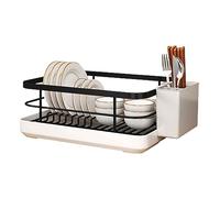 Scolapiatti con vassoio antigoccia, materiale ABS resistente, antigraffio, antiscivolo, design salvaspazio, cestino rimovibile per un'organizzazione efficiente della cucina
