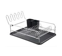 Scolapiatti Cromato con Portaposate e Vassoio Nero 49x31,6x21,2 cm - Eva